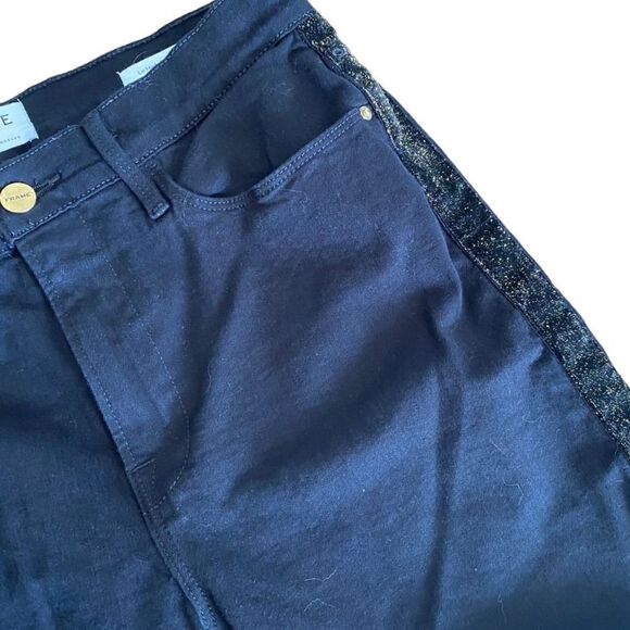 FRAME Denim Le High Straight Black Glitter Stripe Jeans 30 - Picture 6 of 7